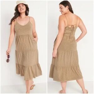 Old Navy Tiered Slub-Knit Midi Cami Swing Dress Beige